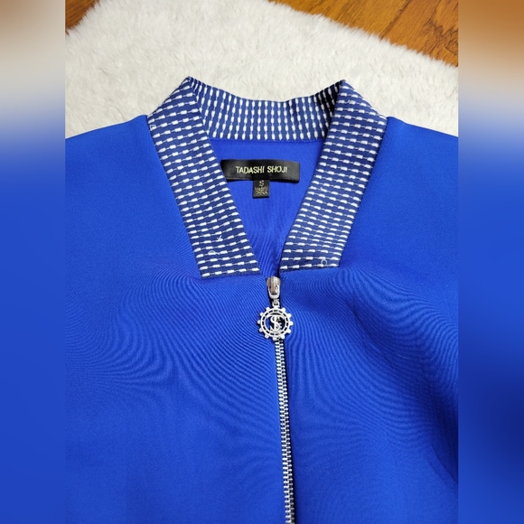 Tadashi Shoji Fuji Neoprene Jacket Full Zip Blue Women's Small - Picture 3 of 12